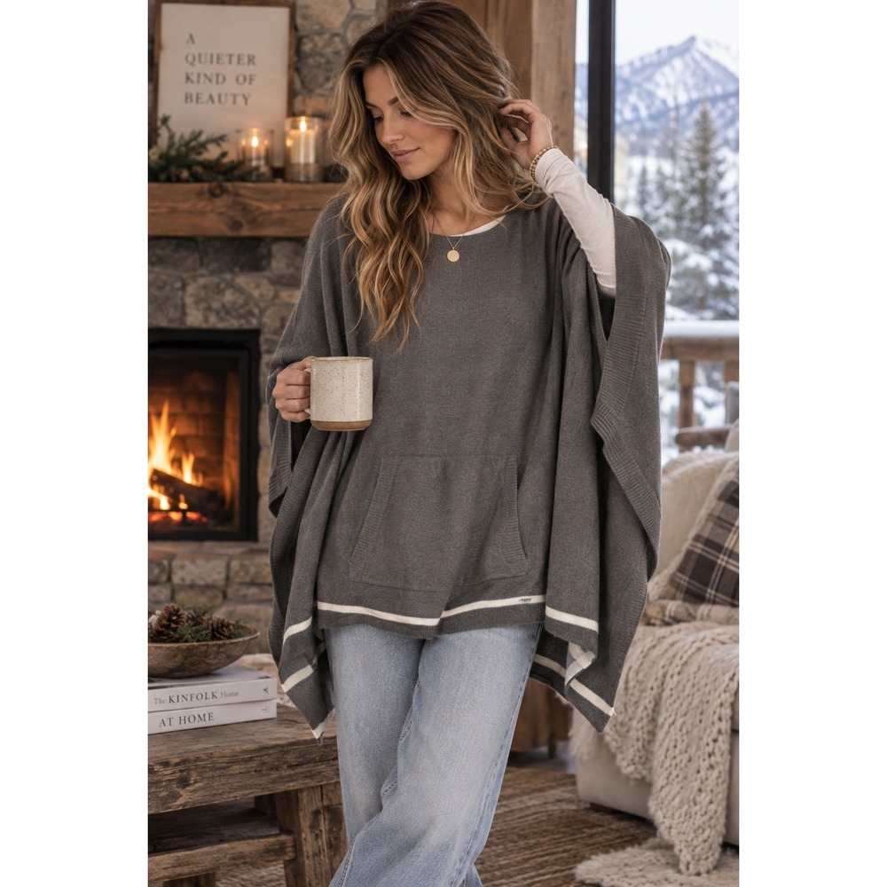 Prana Celestia Poncho One Size Cashmere Cotton Gray Oversized Lagenlook Boho